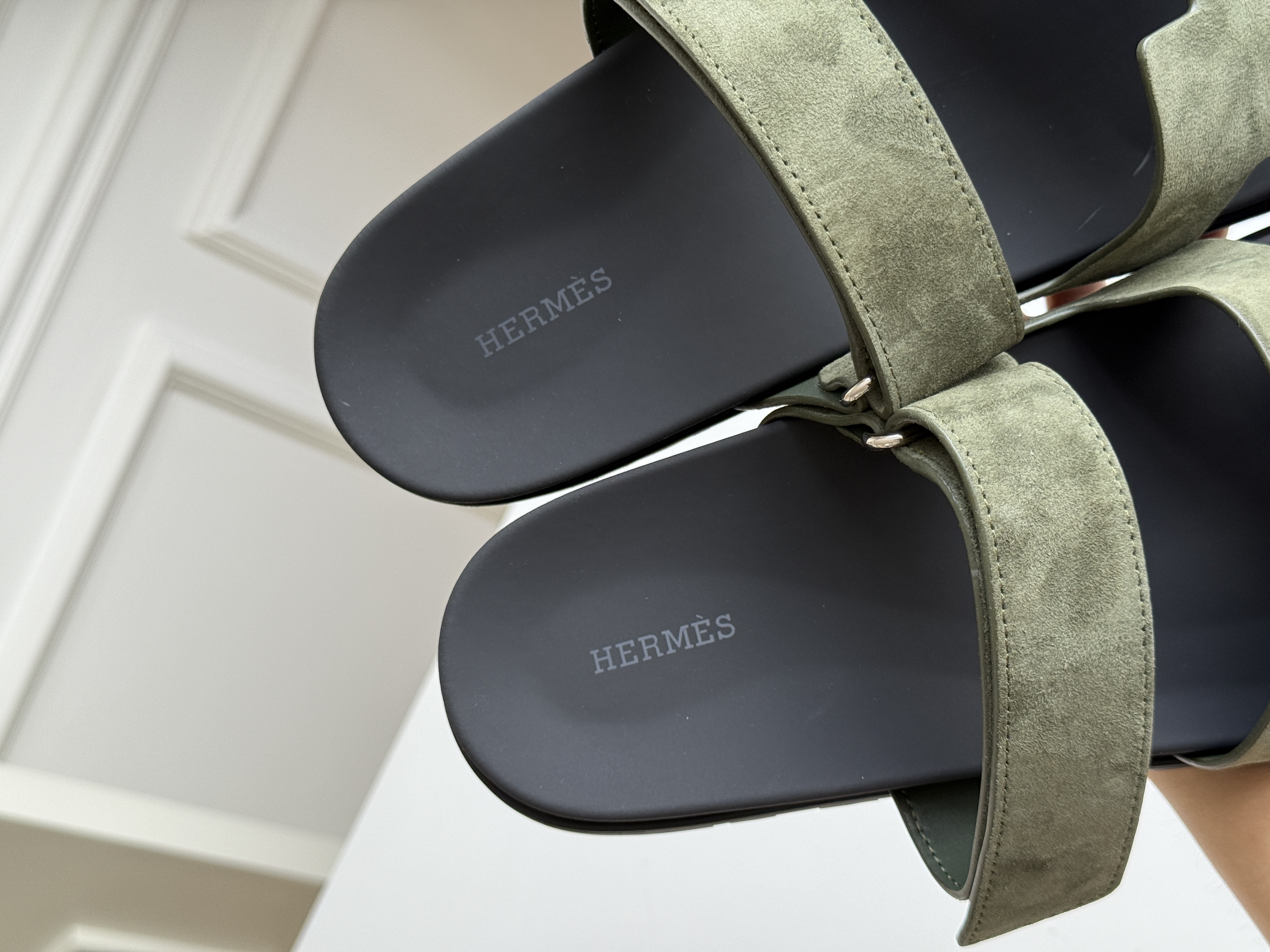 Hermès Chypre Suede Velcro Slide Sandals