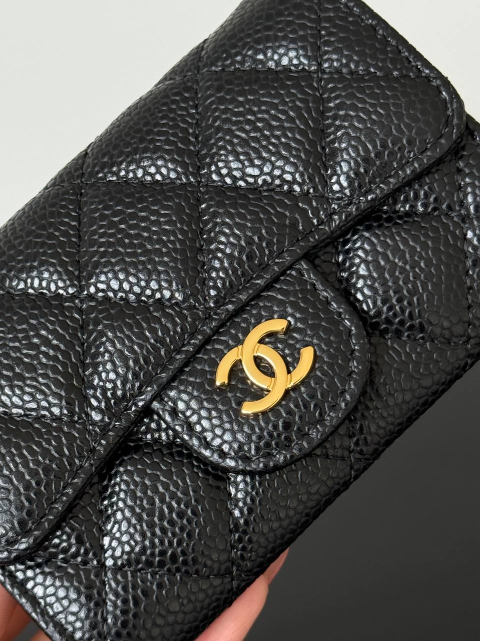 CHANEL Classic Flap Caviar Leather Compact Wallet