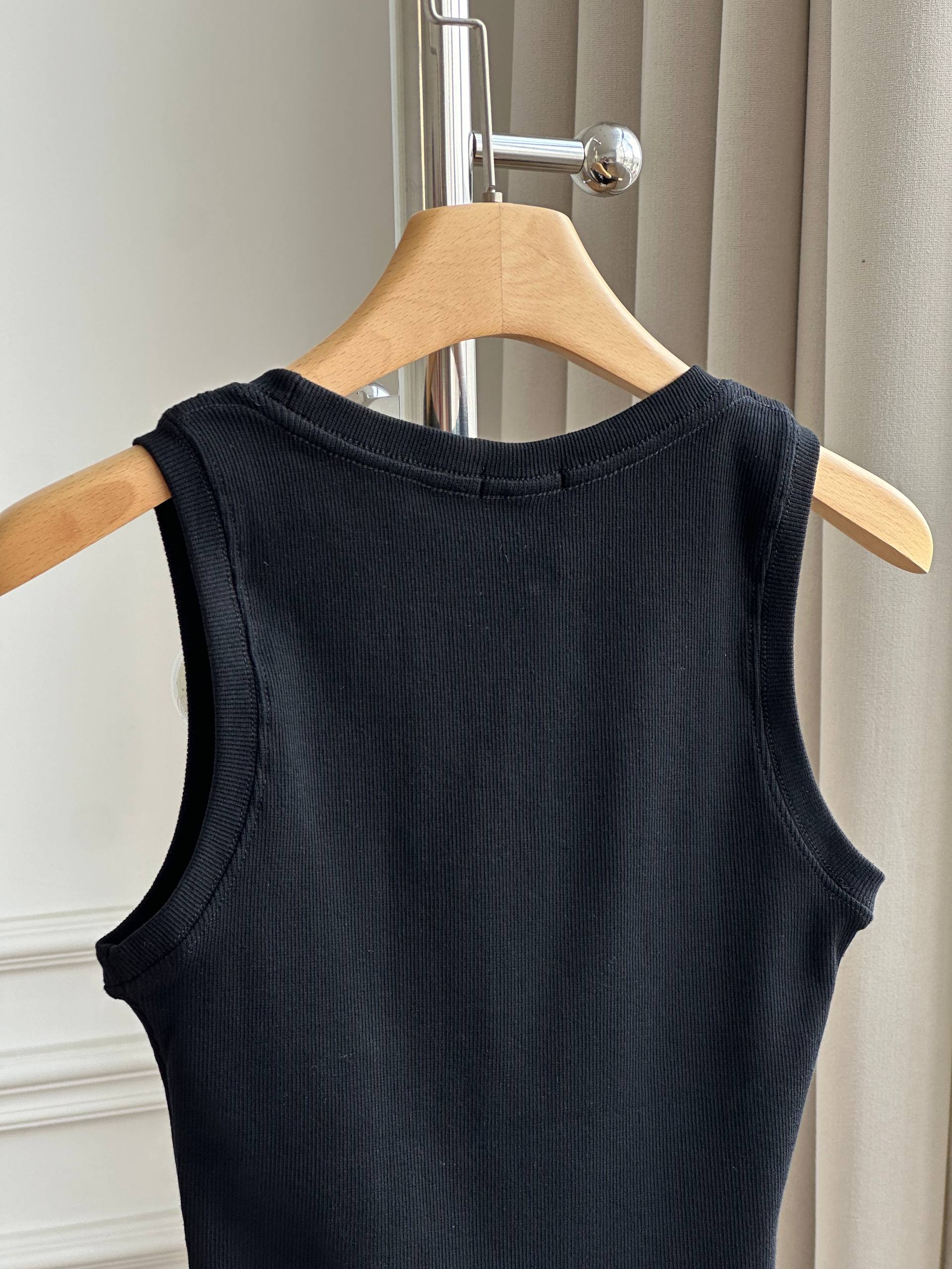 Celine Triomphe Logo Embroidered Ribbed Tank Top