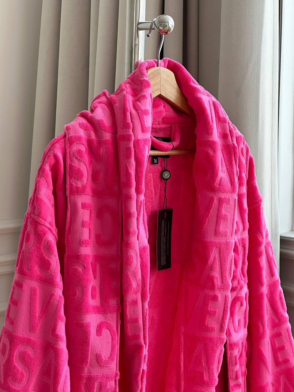 Versace I ♡ Baroque Pink Allover Logo Cotton Terry Bathrobe