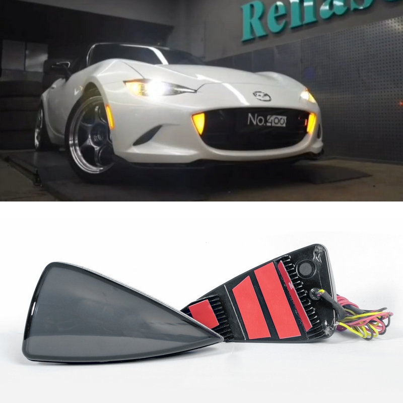 Mazda Miata MX-5 2016-up ND Smoked Black Sequential Turn Signal Amber LED Grille DRL Lights Fang Style Light