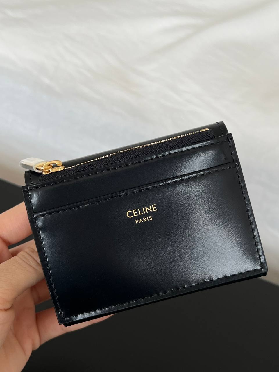 CELINE Triomphe Shiny Calfskin Flap Card Wallet