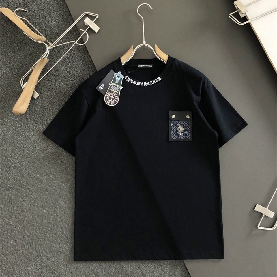 new horseshoe cross leather pocket Sanskrit embroidery T