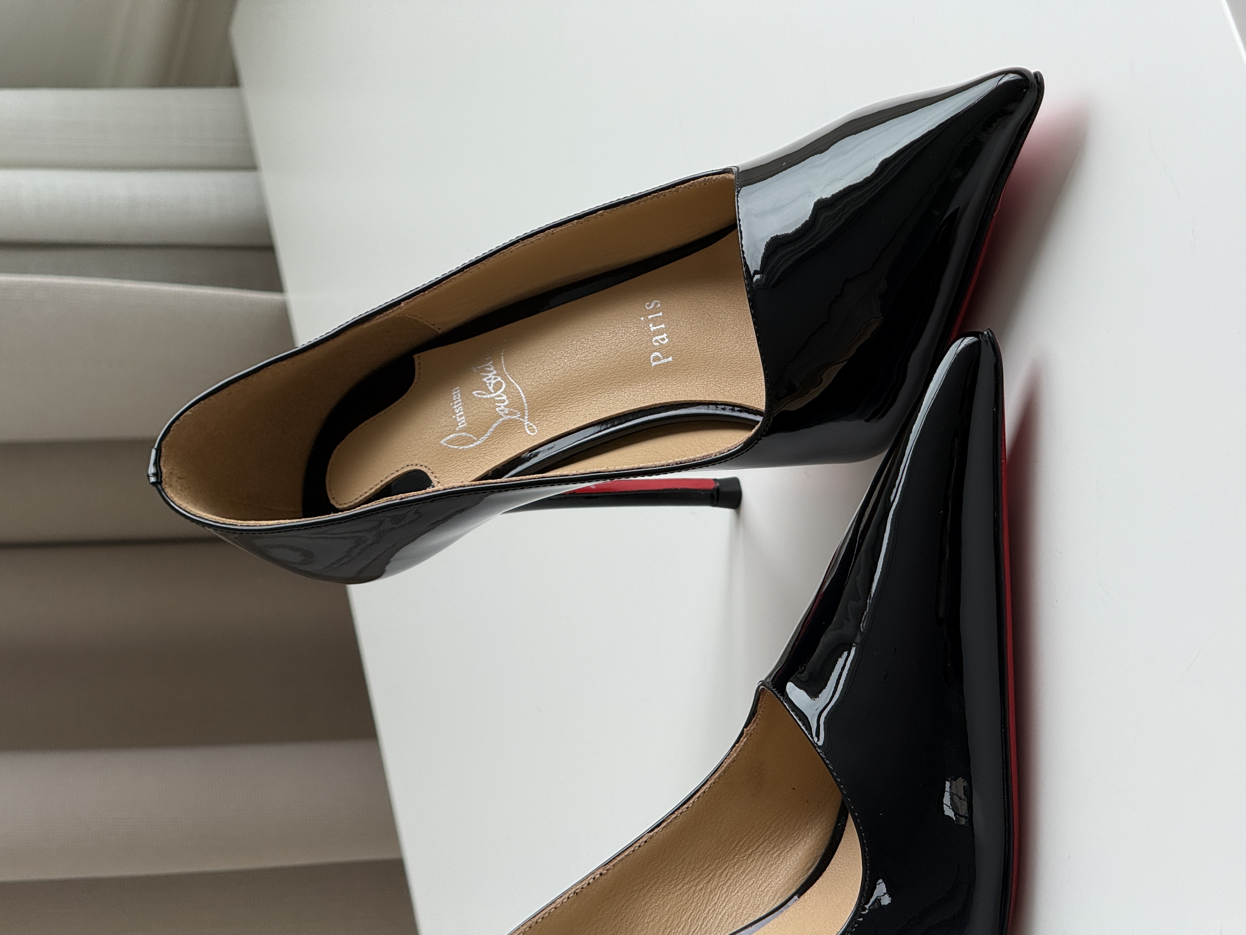 Christian Louboutin So Kate Black Patent Leather Pointed Toe Pumps