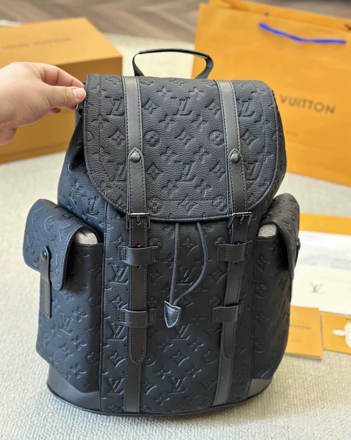 LV Classic Logo Backpack Black