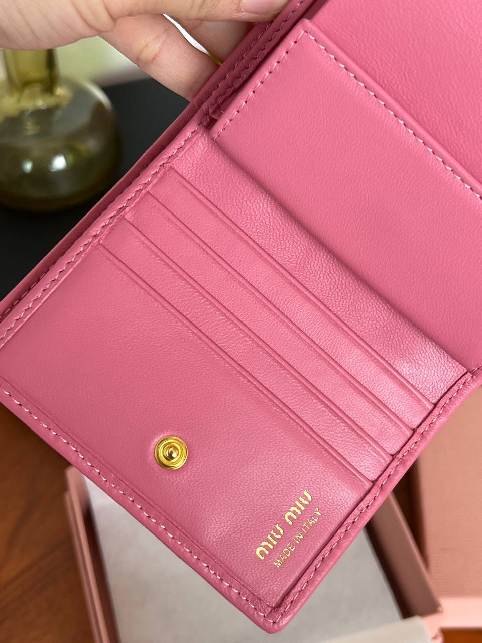 Miu Miu Hot Pink Matelassé Lambskin Compact Flap Wallet