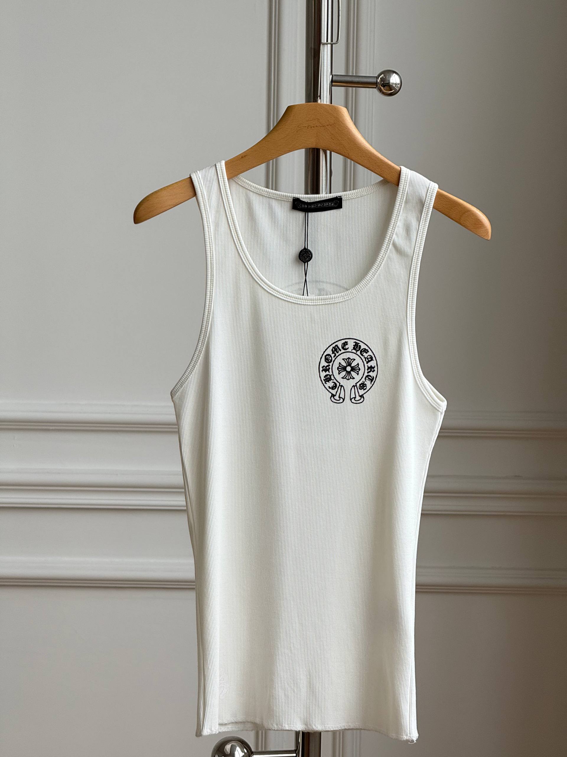 Chrome Hearts Horseshoe Cross Embroidered Ribbed Tank Top