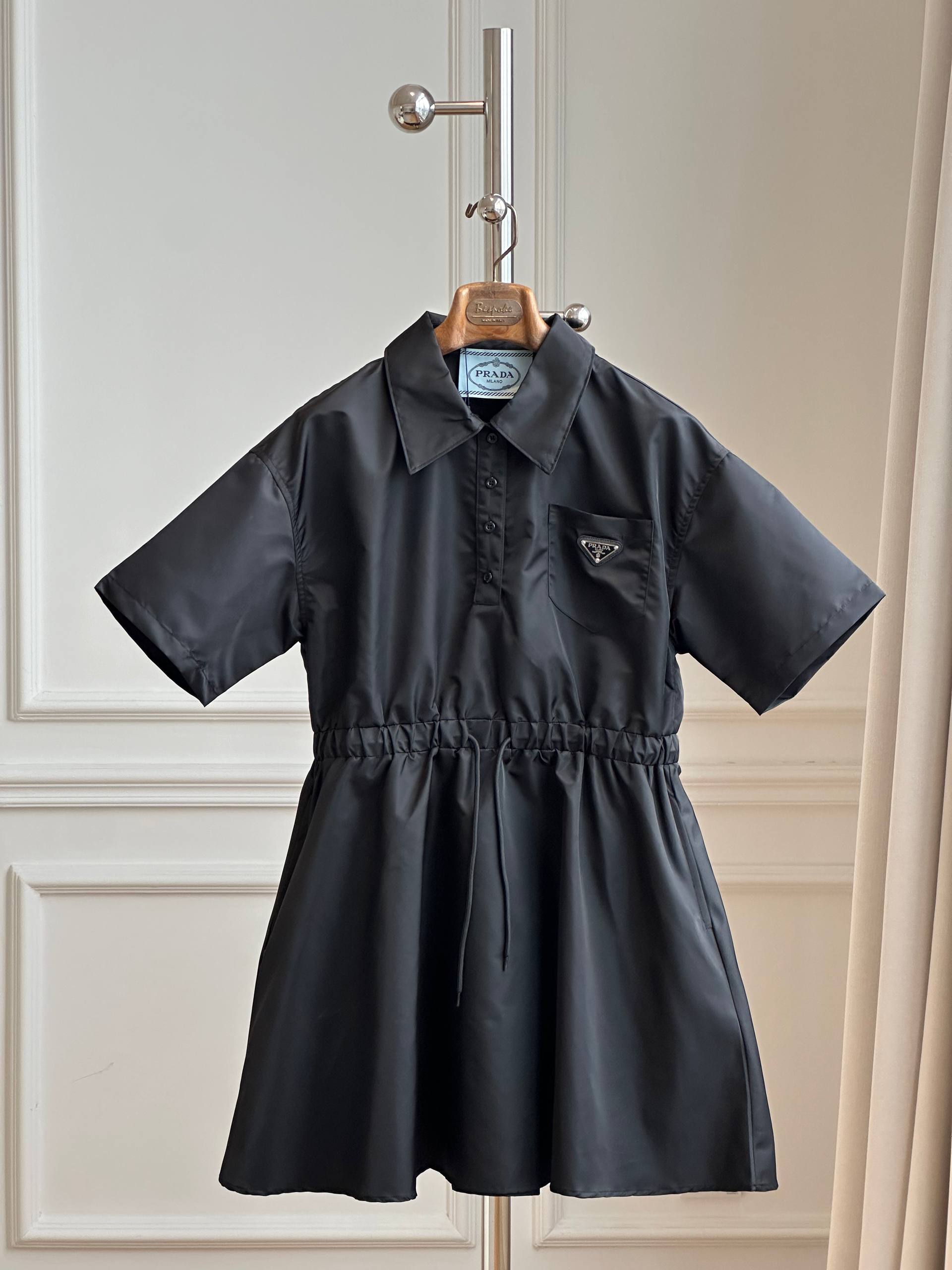 Prada Re-Nylon Drawstring Waist Shirt Dress