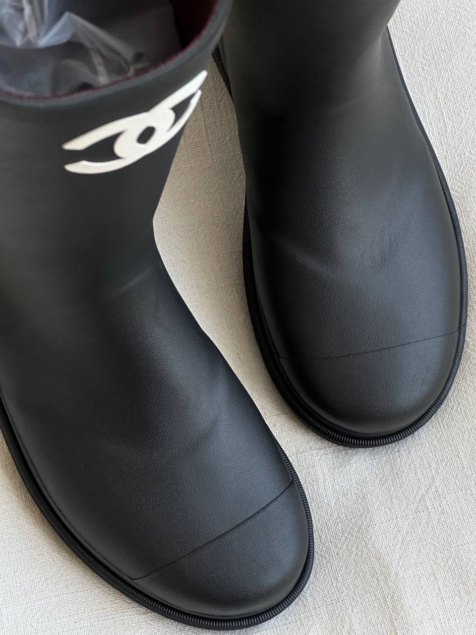 Chanel Black Rubber Mid-Calf CC Logo Rain Boots