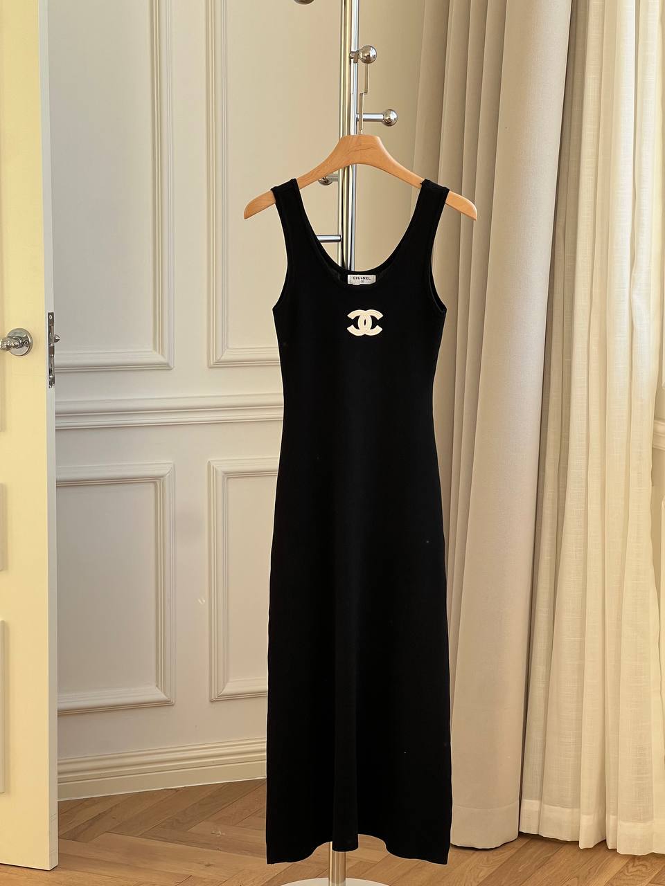 Chanel CC Logo Embroidered Tank Knit Maxi Dress