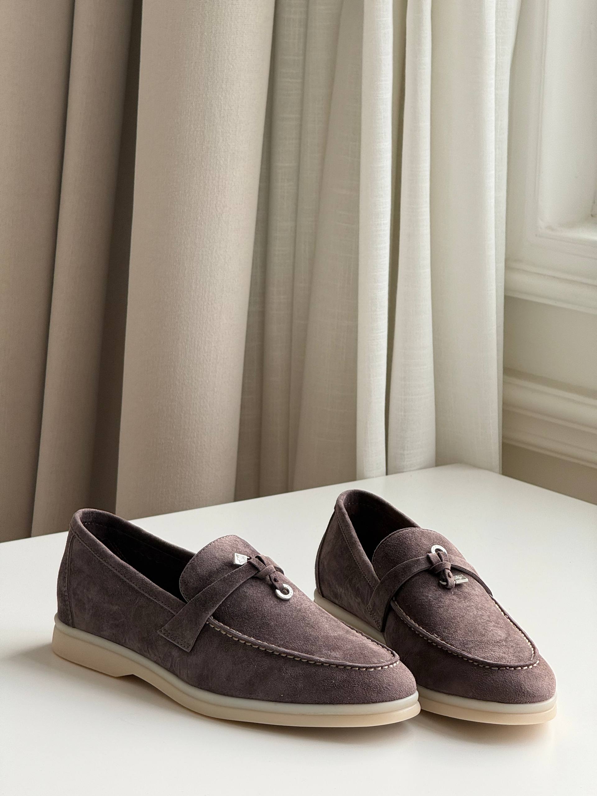 Loro Piana Dark Grey Suede Loafers