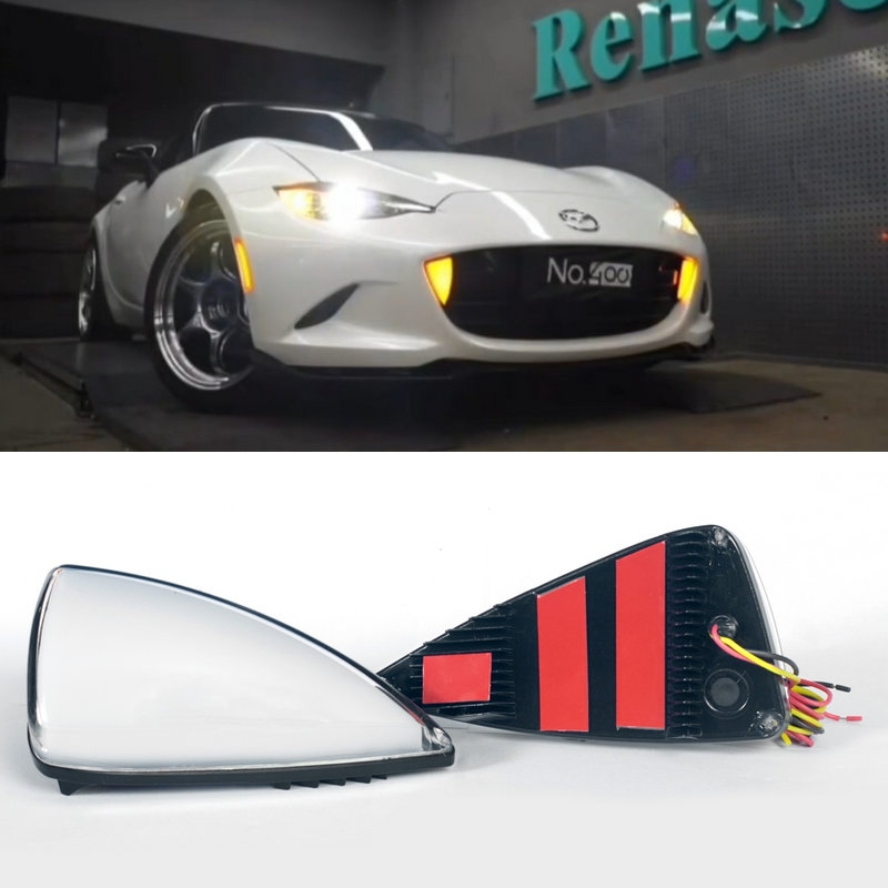 Mazda Miata MX-5  2016-up ND Clear Sequential Turn Signal Amber LED Grille Fang Style DRL Lights