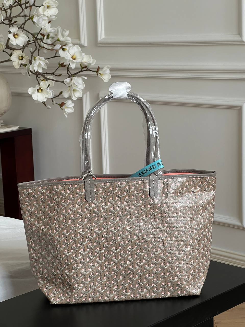 Goyard Grey Pink Print Saint Louis Medium Tote Bag