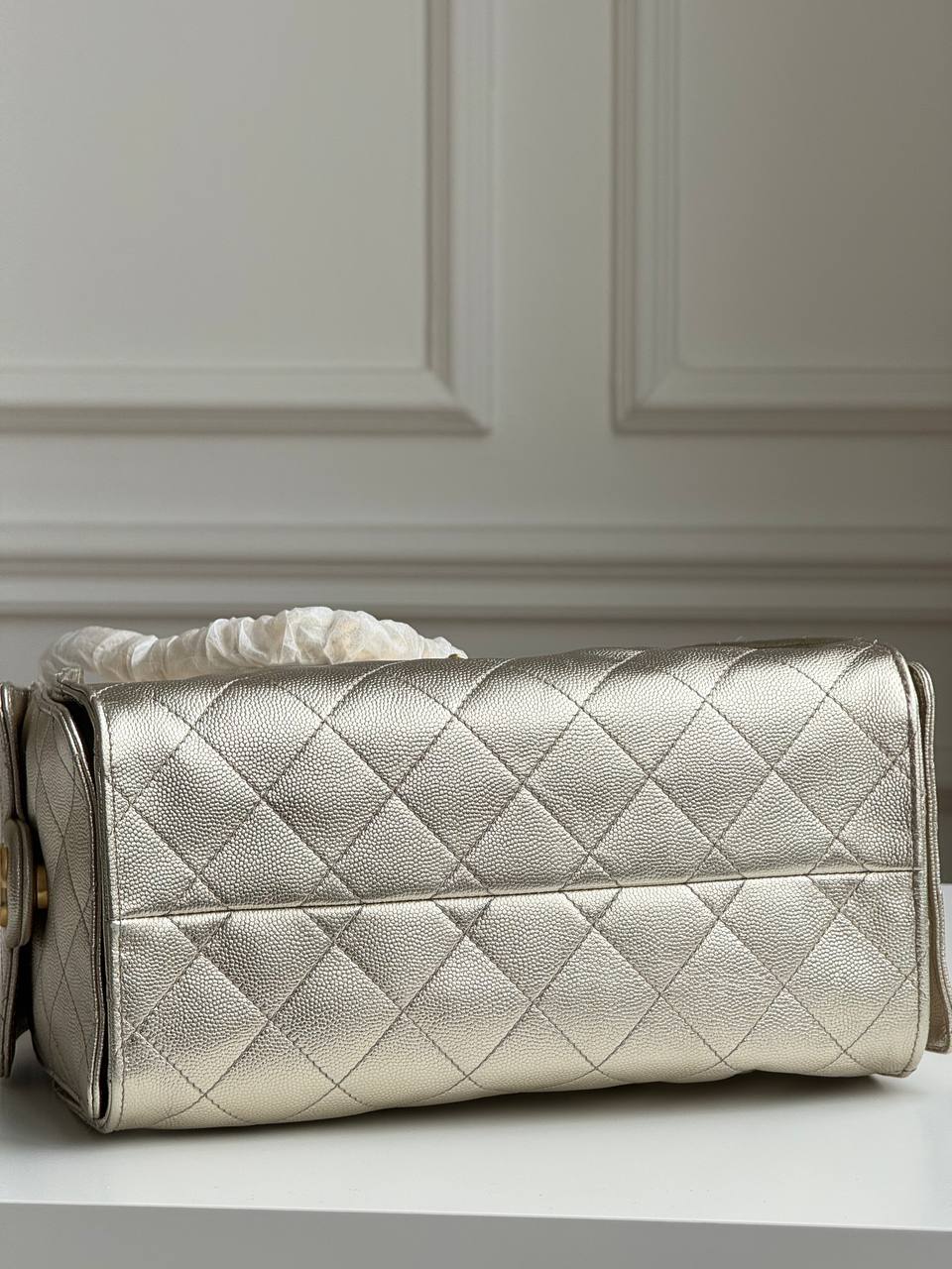 Chanel 25 Metallic Caviar Quilted Drawstring Bucket Bag