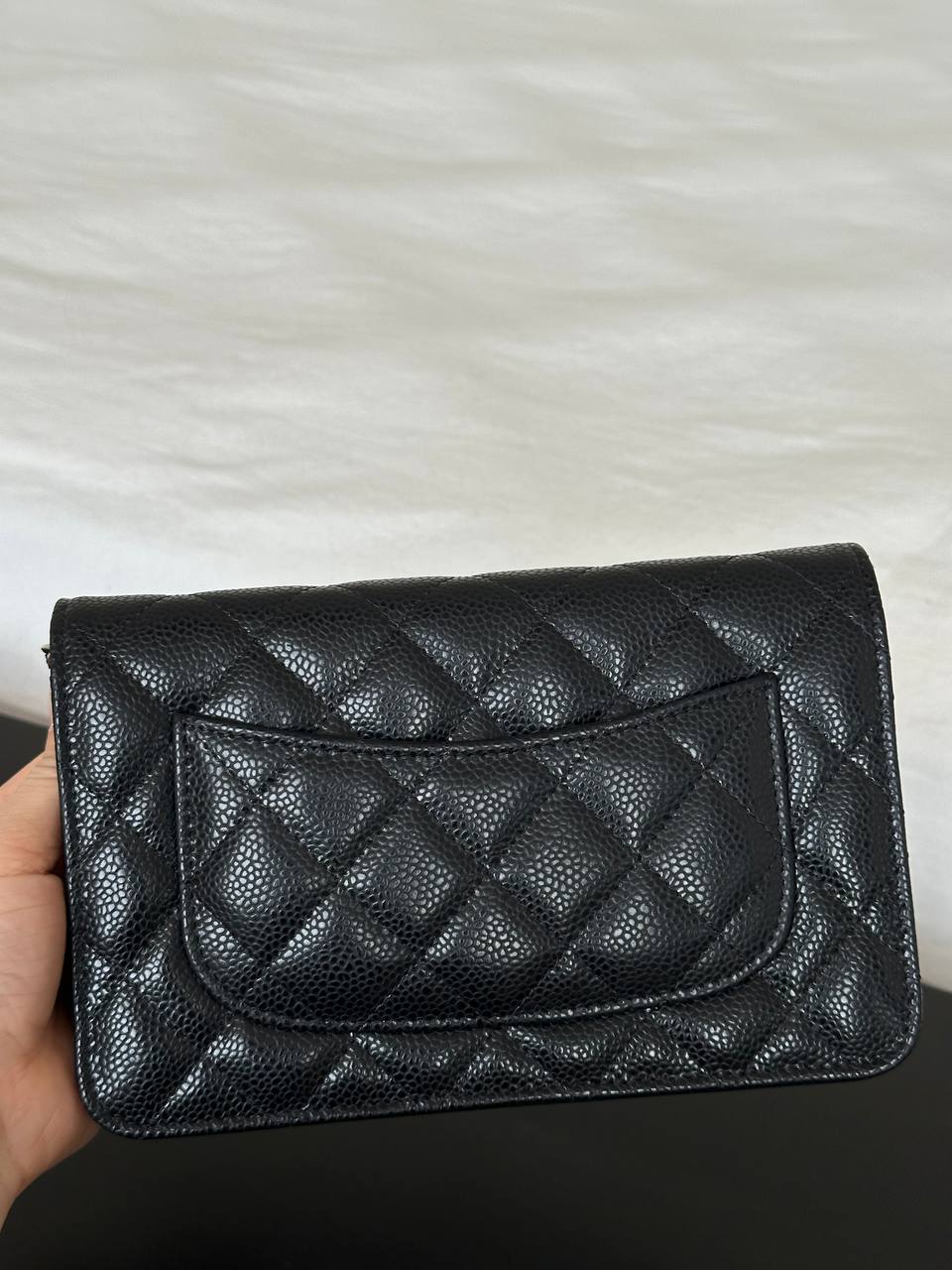 Chanel Black Caviar Leather Wallet On Chain Silver Hardware