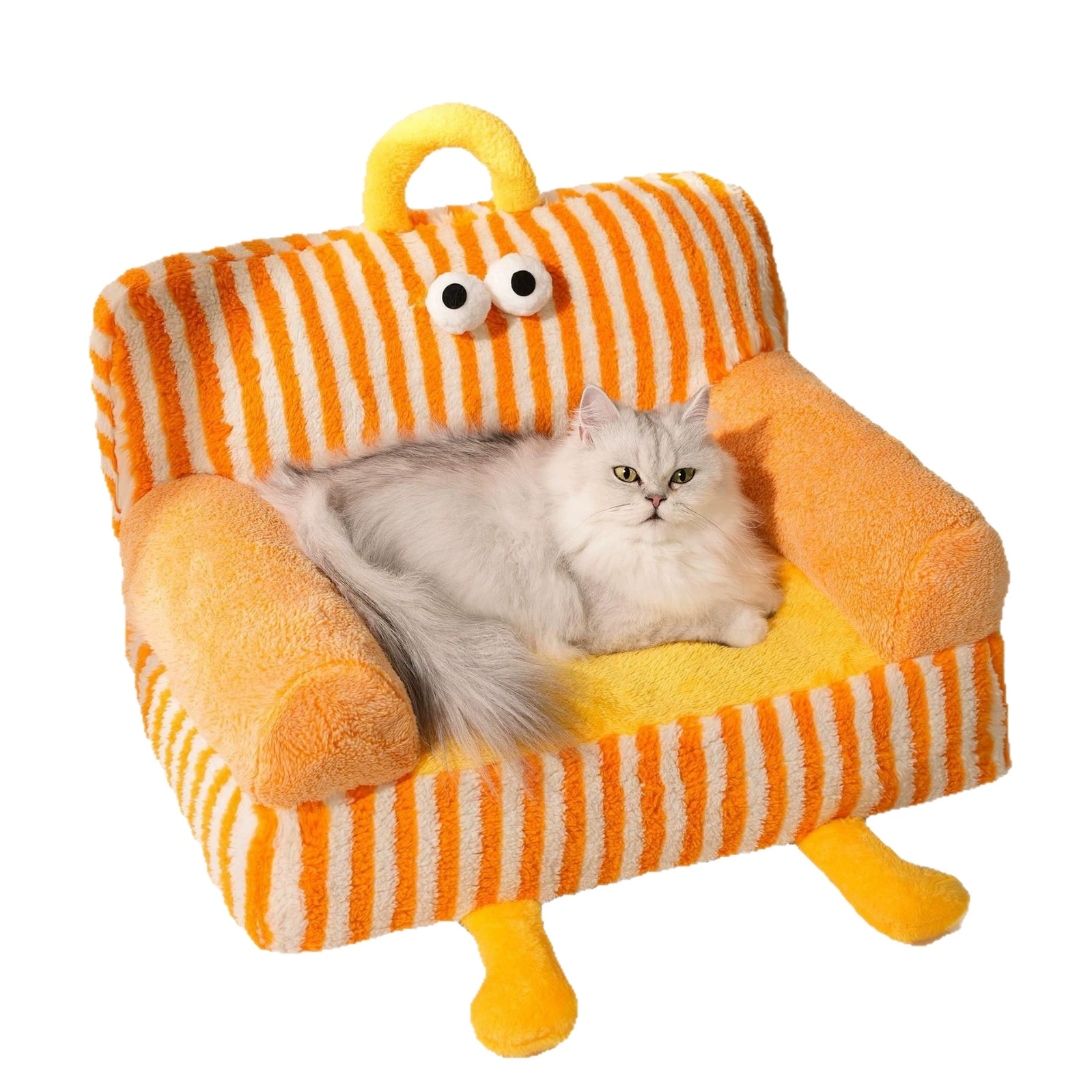 Cute Large-Eyed Orange Striped Pet Sofa - Fluffy Removable Nest for Cats and Dogs - MAISONKAIRON