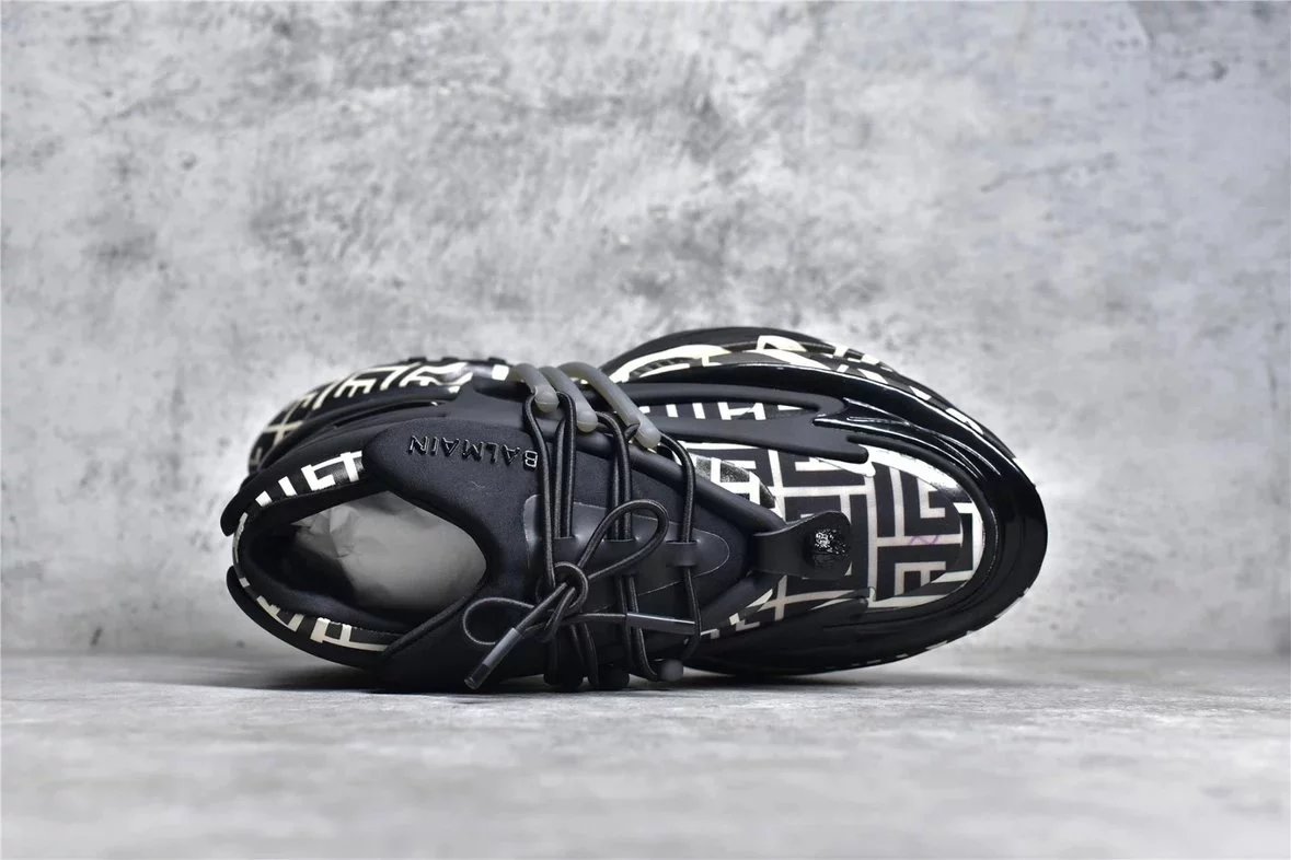 2022 Balmain Bullet Shoes Full logo Print Black Color