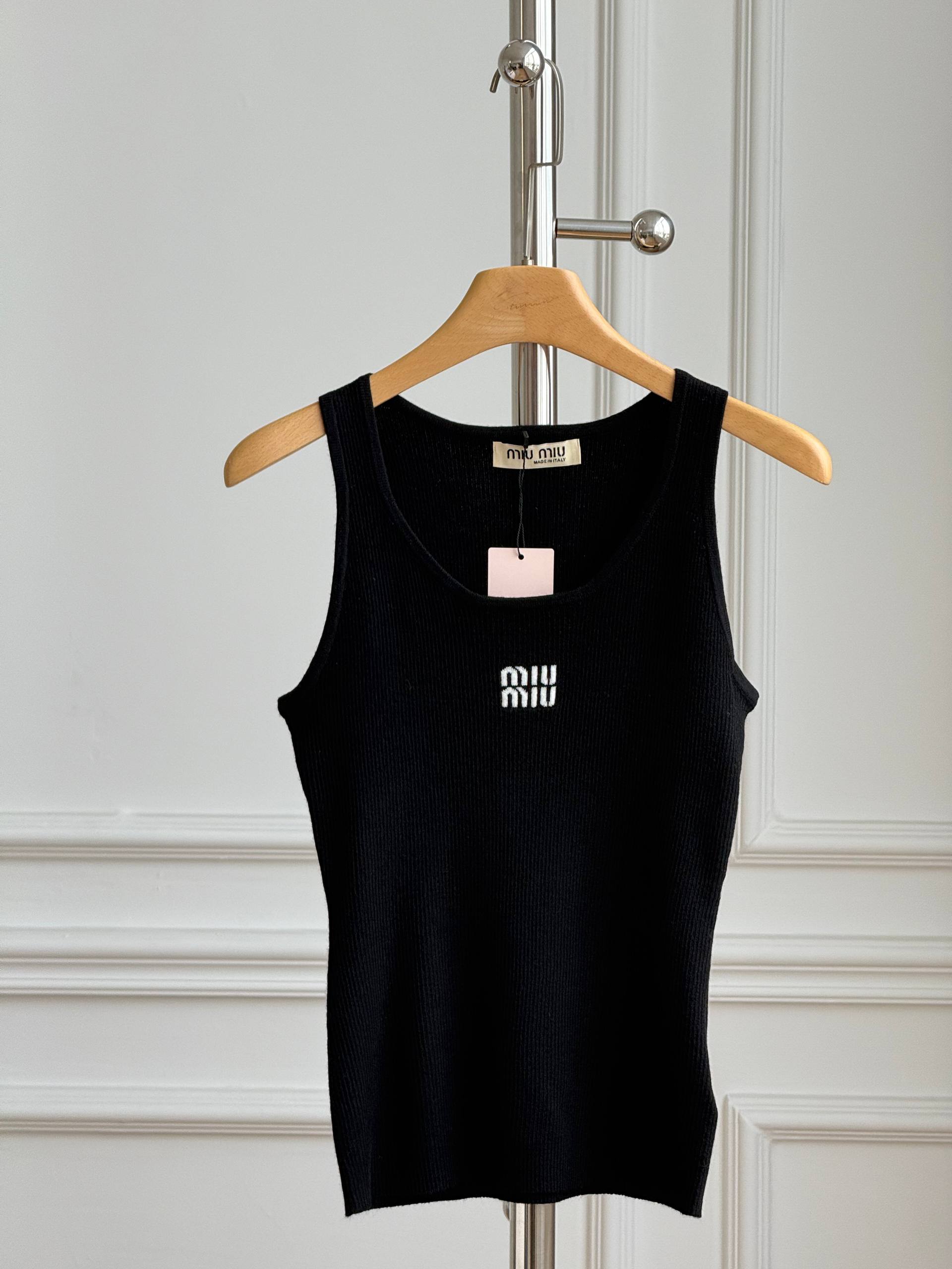Miu Miu Logo Embroidered Ribbed Knit Tank Top
