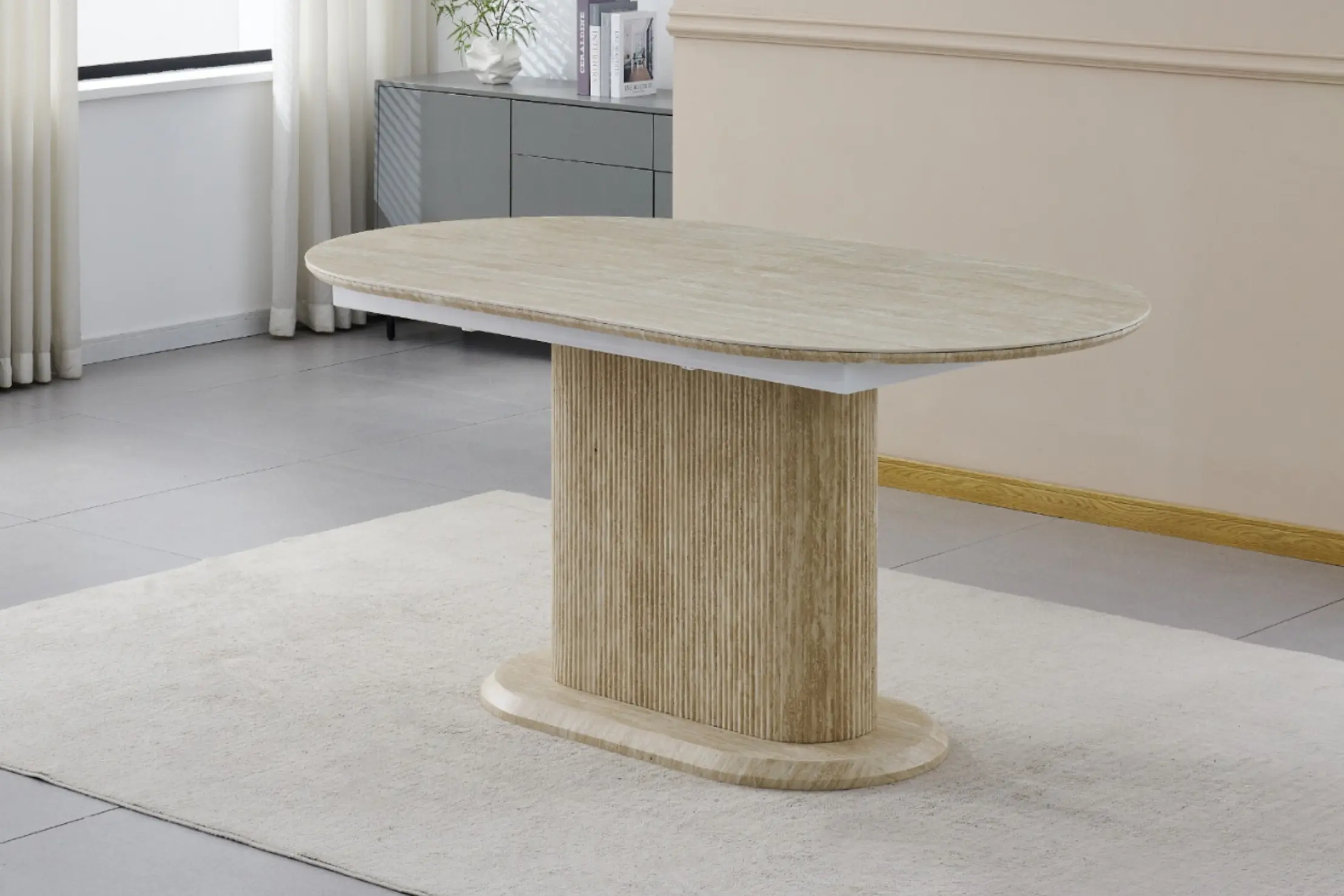 Table Extensible de Salle à Manger VANINA Effet Travertin - 200x90cm