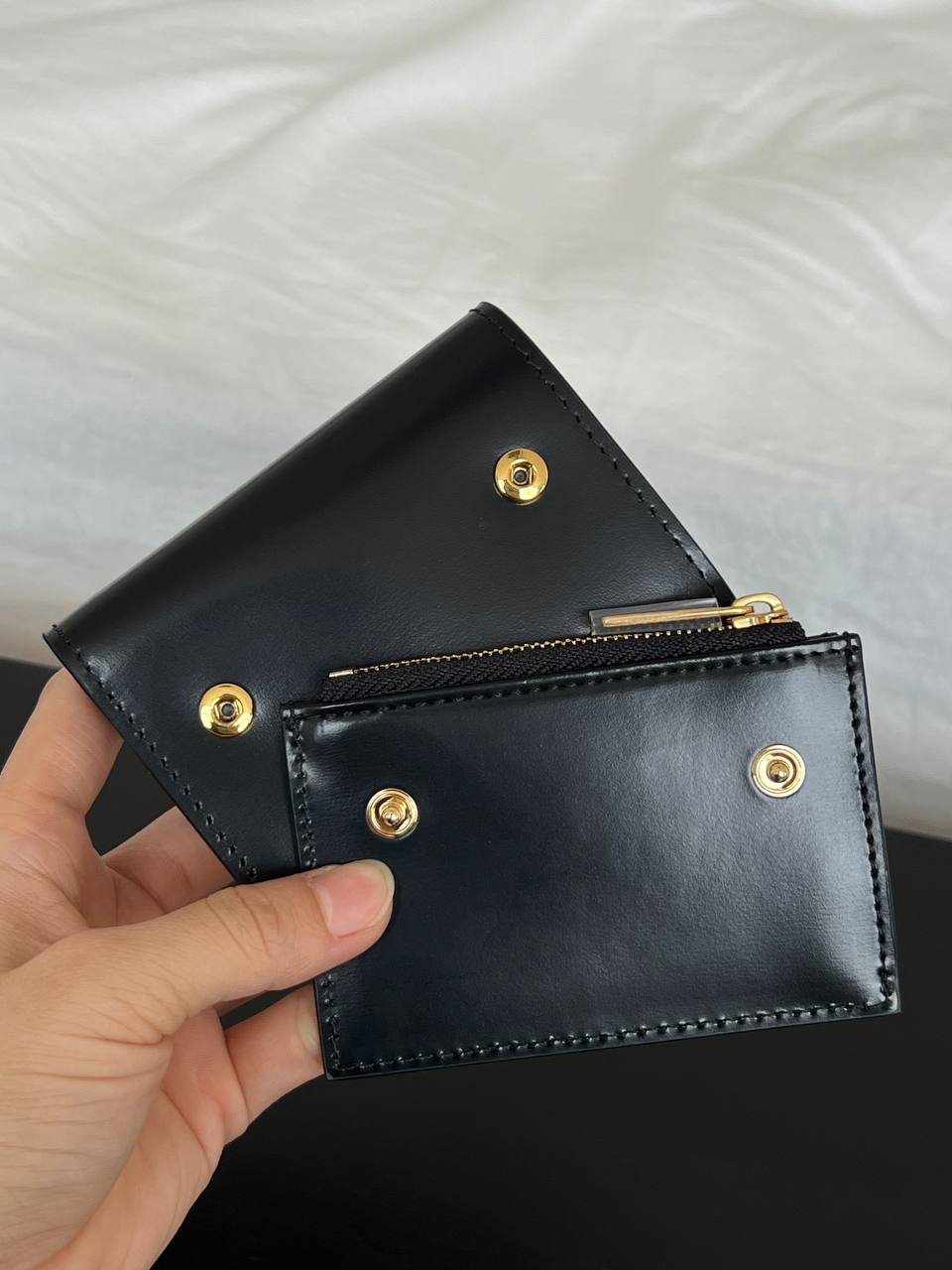 CELINE Triomphe Shiny Calfskin Flap Card Wallet