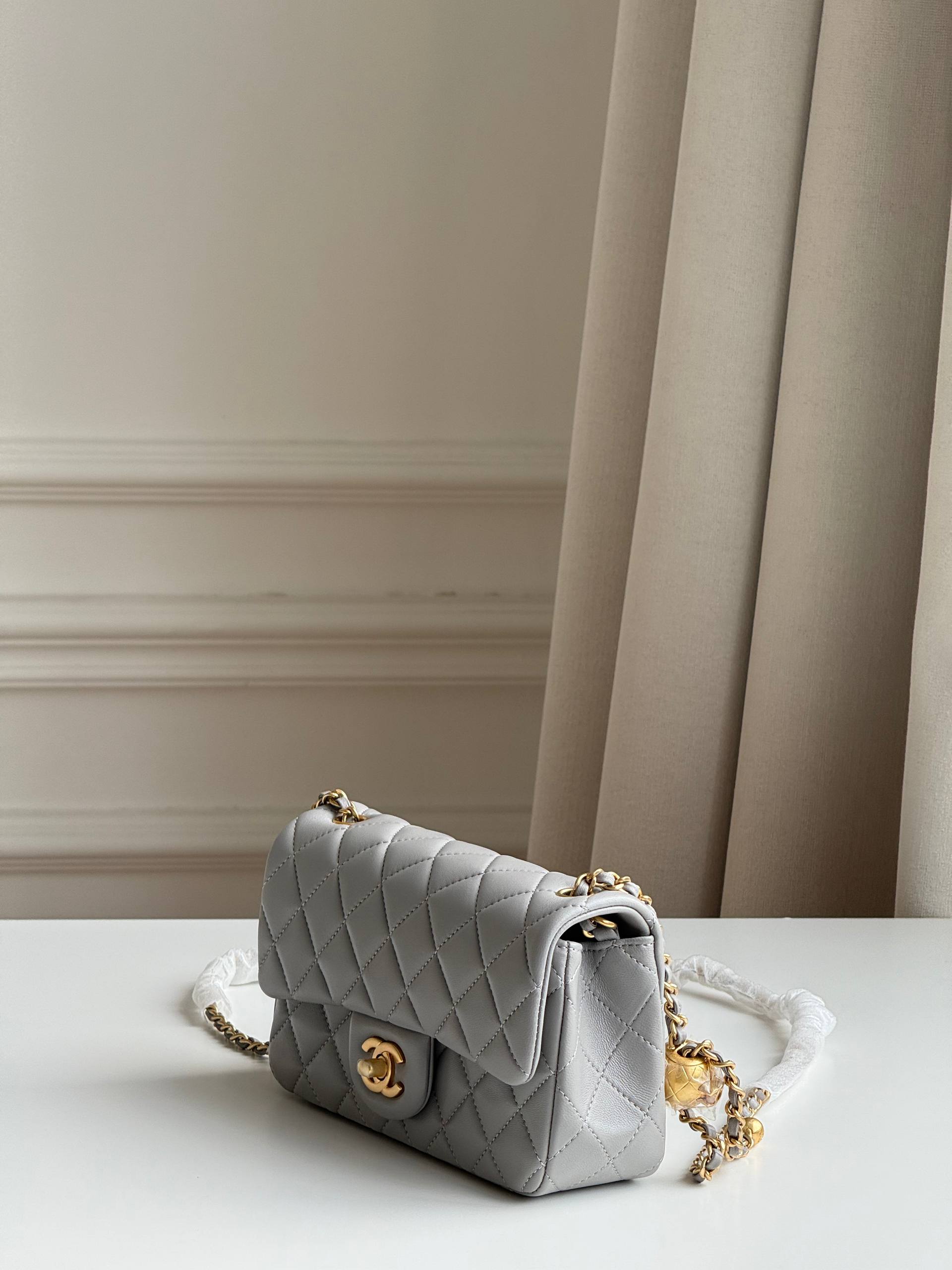 Chanel Classic Flap Mini Square Bag with Gold Ball Adjustment Buckle
