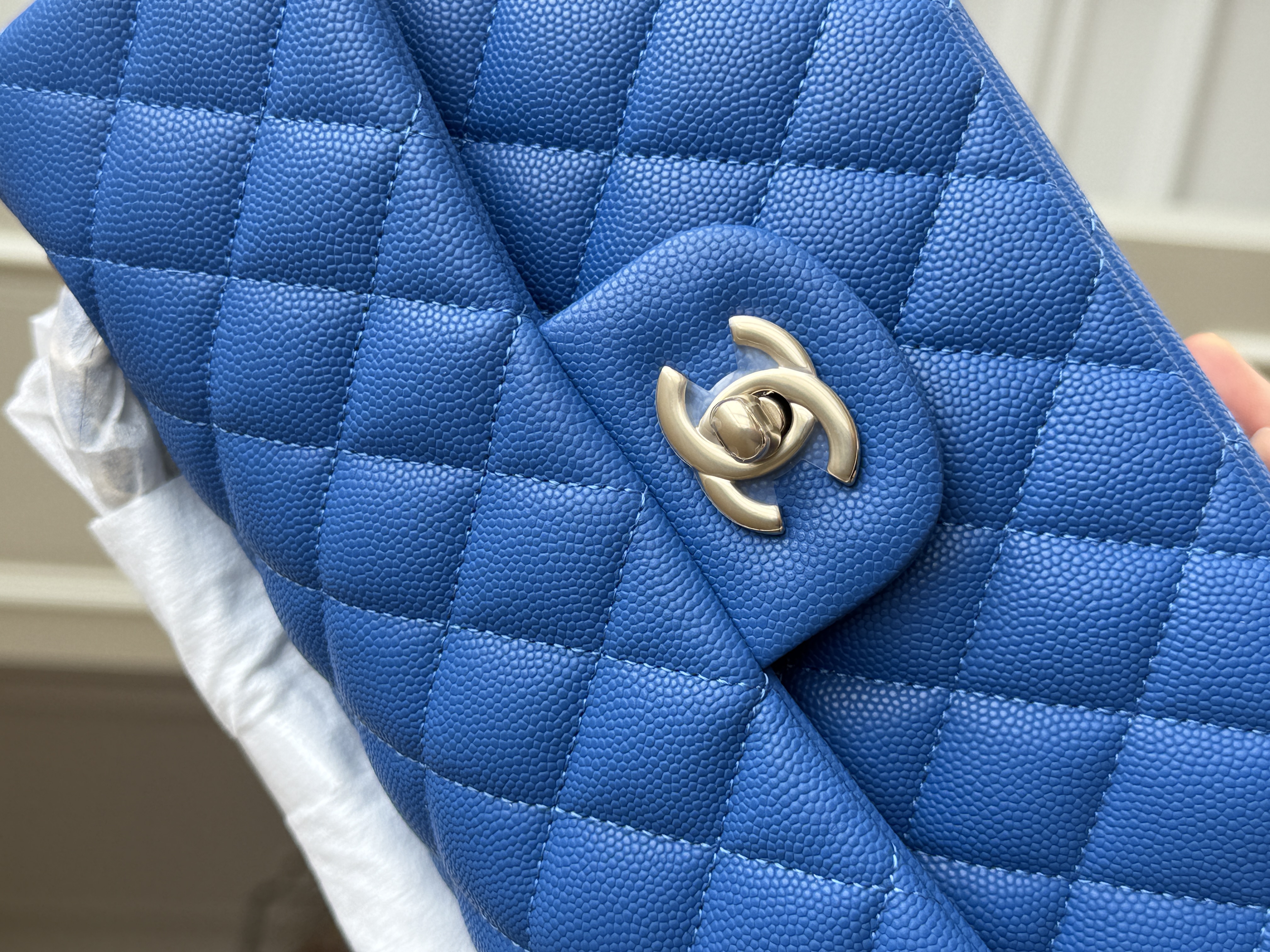Chanel Klein Blue Caviar Leather Medium Classic Flap Handbag