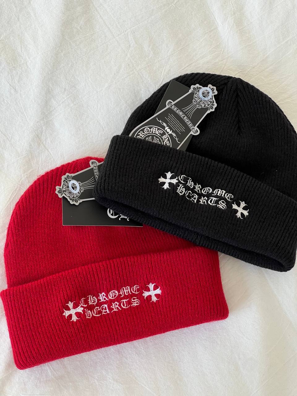 Chrome Hearts Black Gothic Cross Embroidery Cuff Knit Beanie