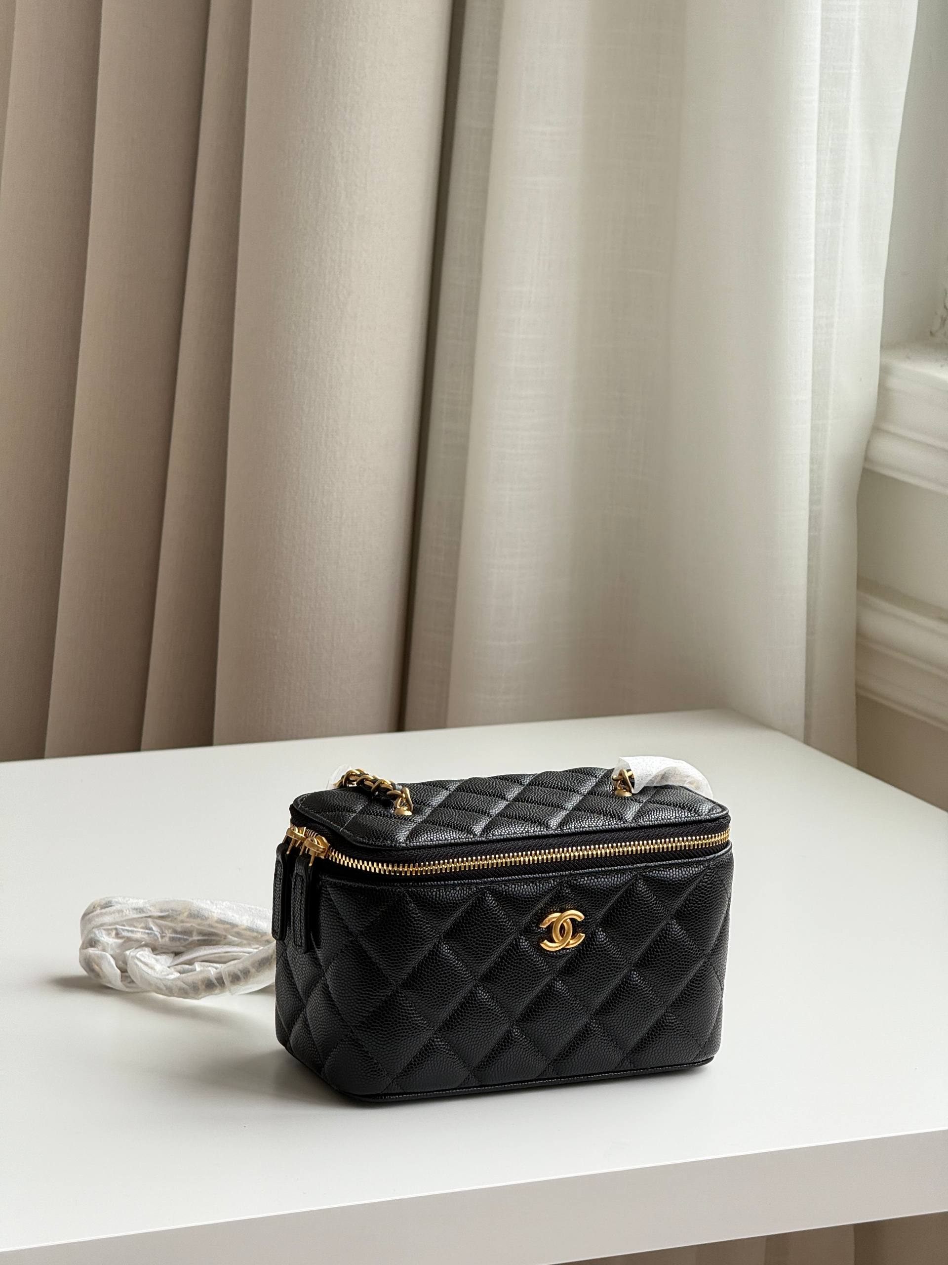 Chanel Quilted Caviar Leather Vanity Case Chain Crossbody Bag