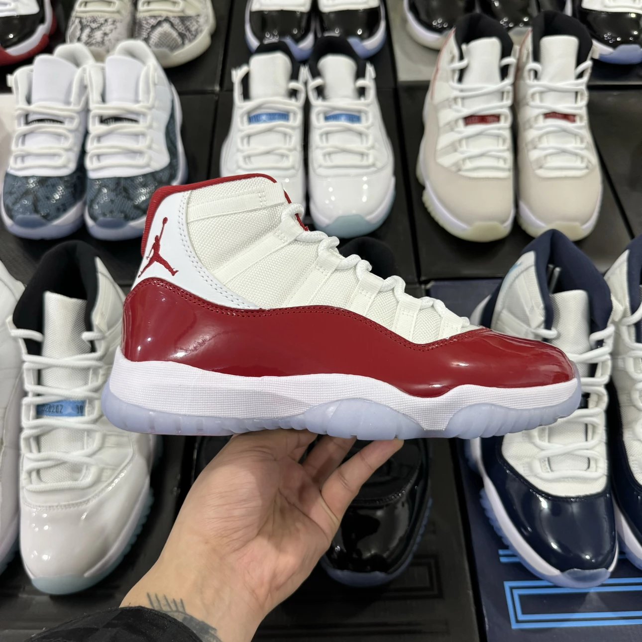 Air Jordan 11 Retro High Red white with Red Logo