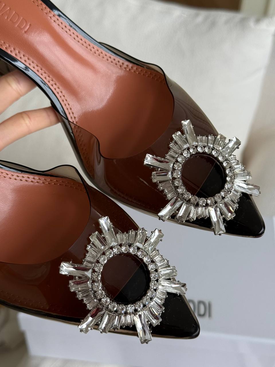 Amina Muaddi Begum Crystal-Embellished PVC Mules