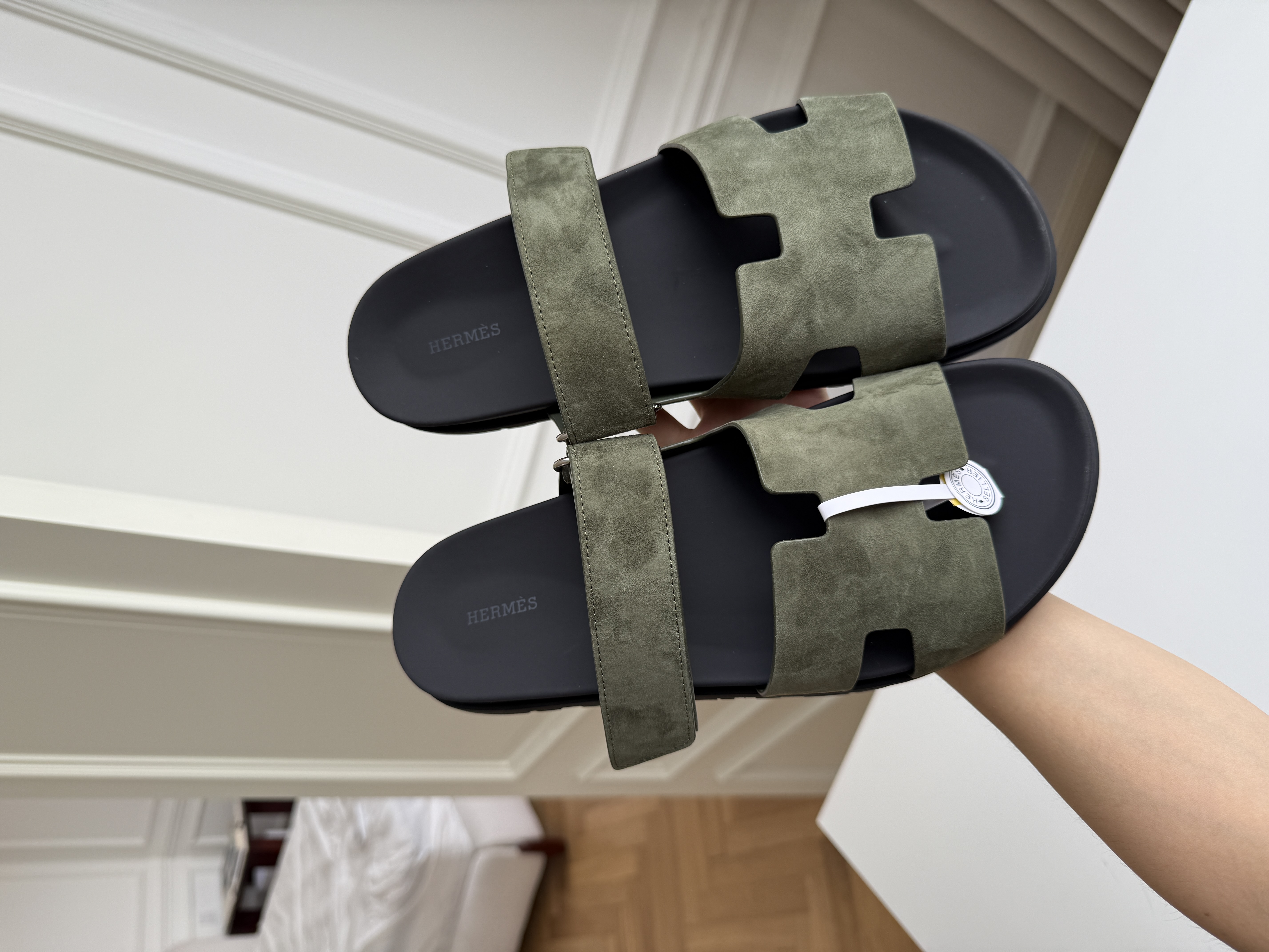Hermès Chypre Suede Velcro Slide Sandals