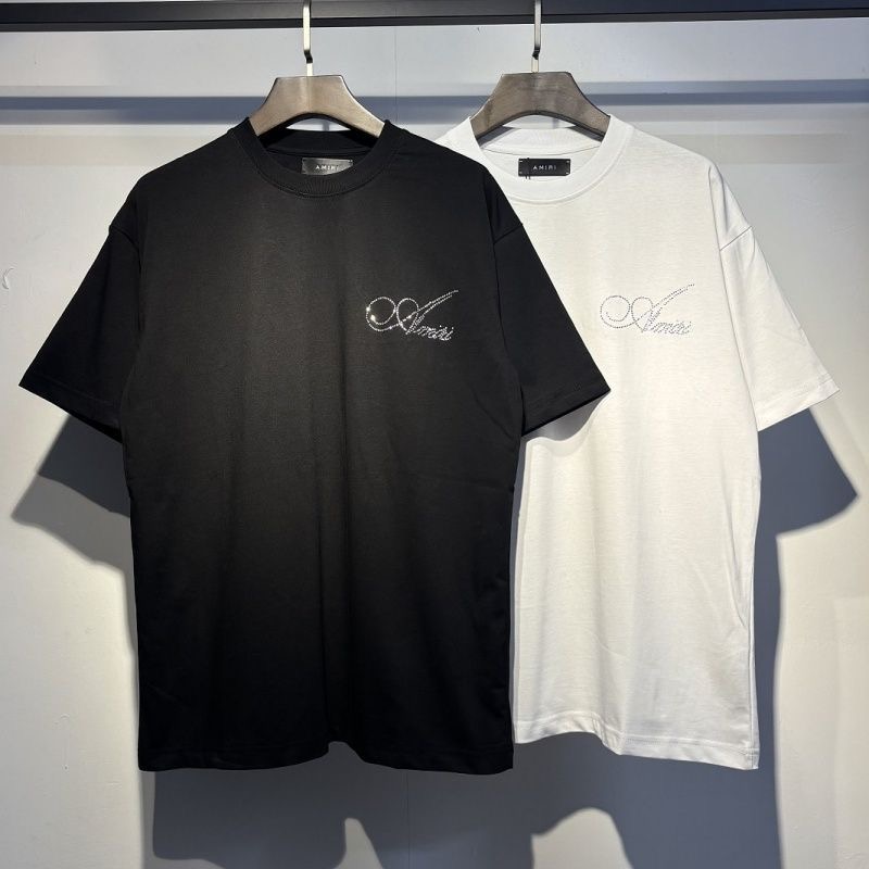 Amiri Script Rhinestone Logo Short Sleeve T-Shirt