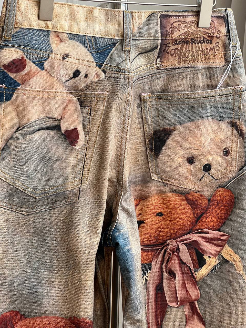 Acne Studios 1981 Teddy Bear 3D Print Washed Wide-Leg Jeans