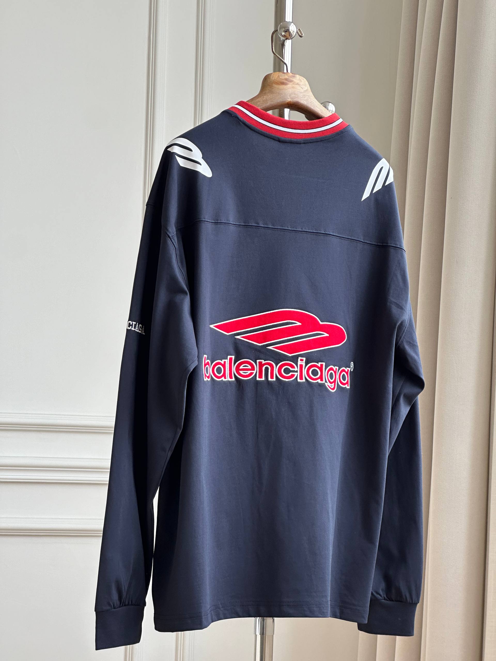 Balenciaga B Logo Racing Stripe Collar Long Sleeve Jersey Tee