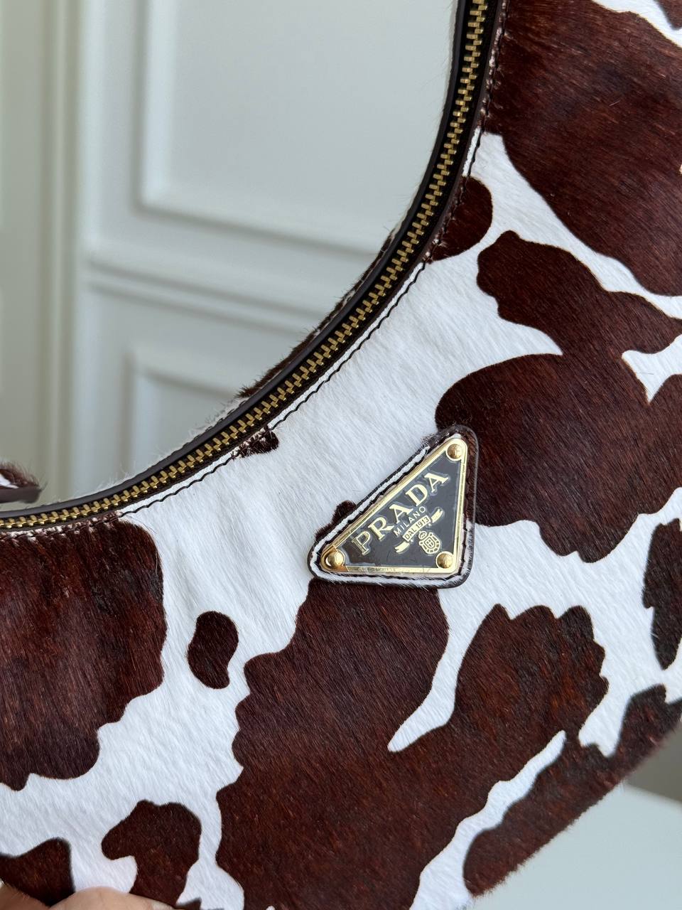 Prada Mini Cow-Print Calf Hair Arqué Shoulder Bag