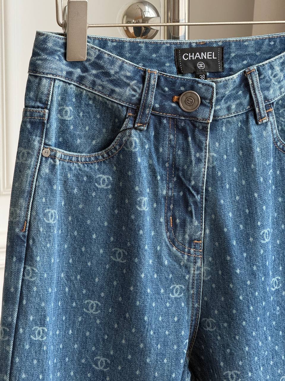 CHANEL 23P CC Polka Dot Print Straight-Leg