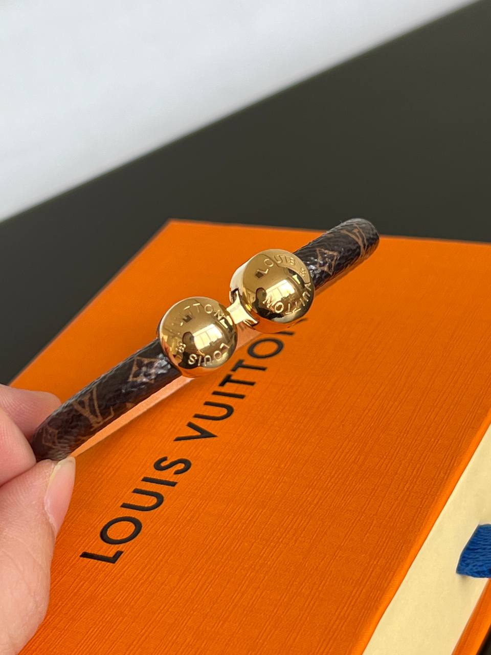 Louis Vuitton Monogram Leather Two Ball Buckle Bracelet
