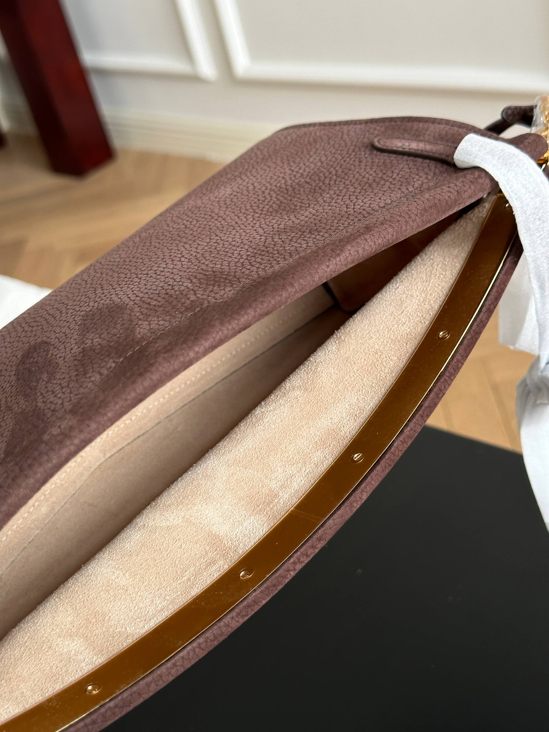 ALAIA Dark Brown Grained Leather Long Baguette Shoulder Bag