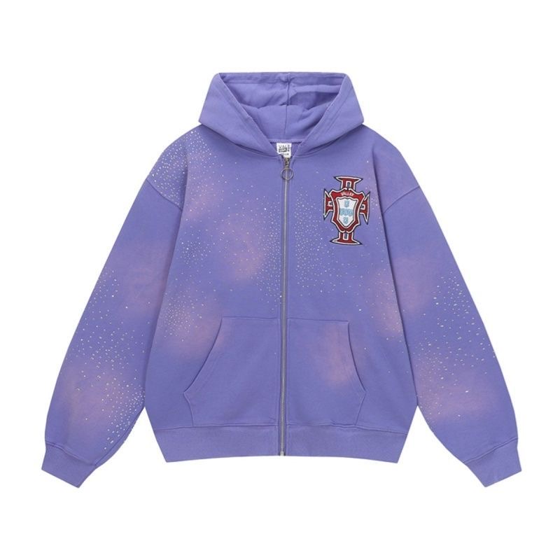 Vale Forever Embroidered Alphabet Hot Stamping, Washed Water, Used Hoodie, Zipper Jacket