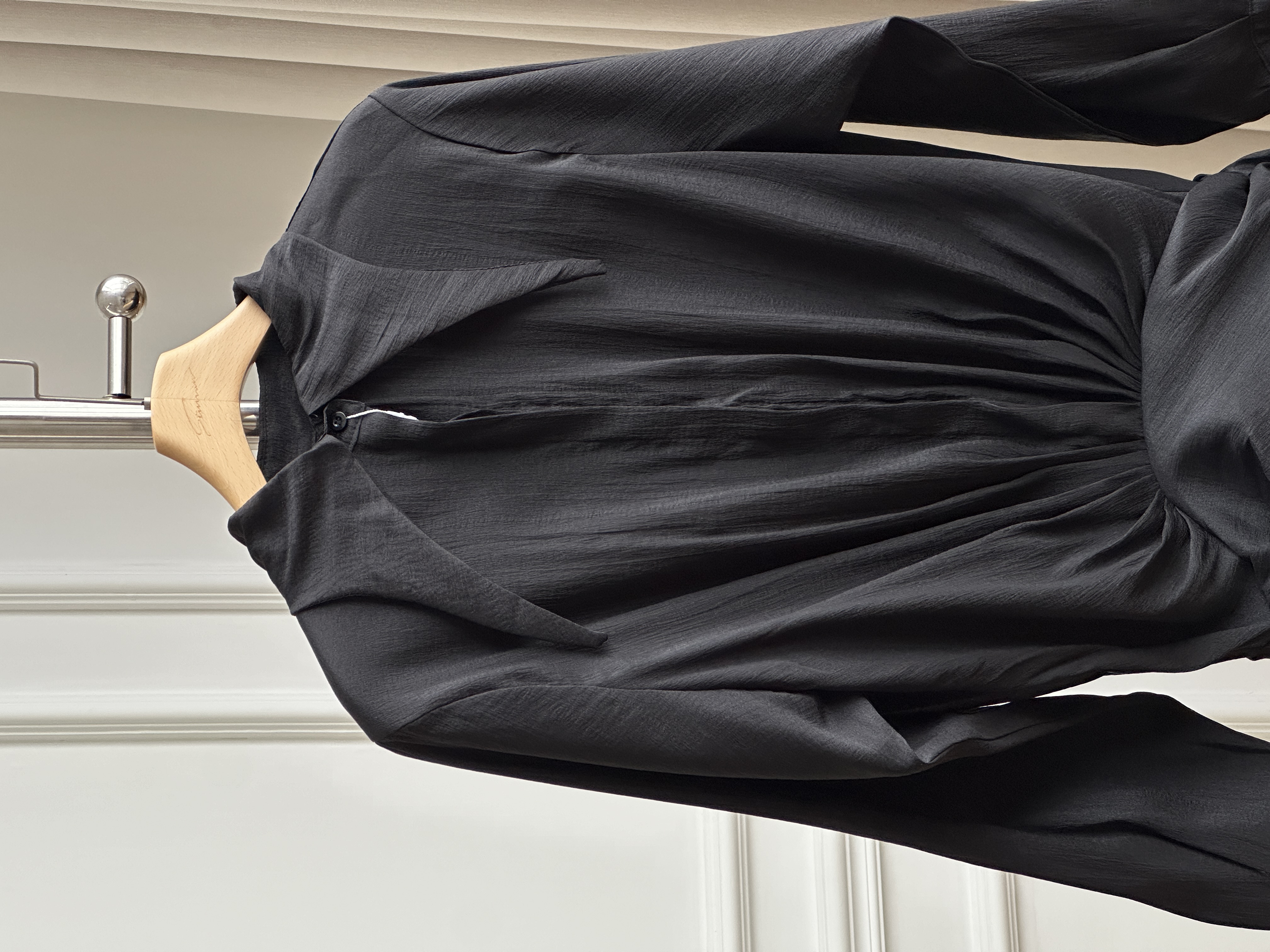 French Style Pointed Collar Ruched Ruffle Shirt Mini Dress