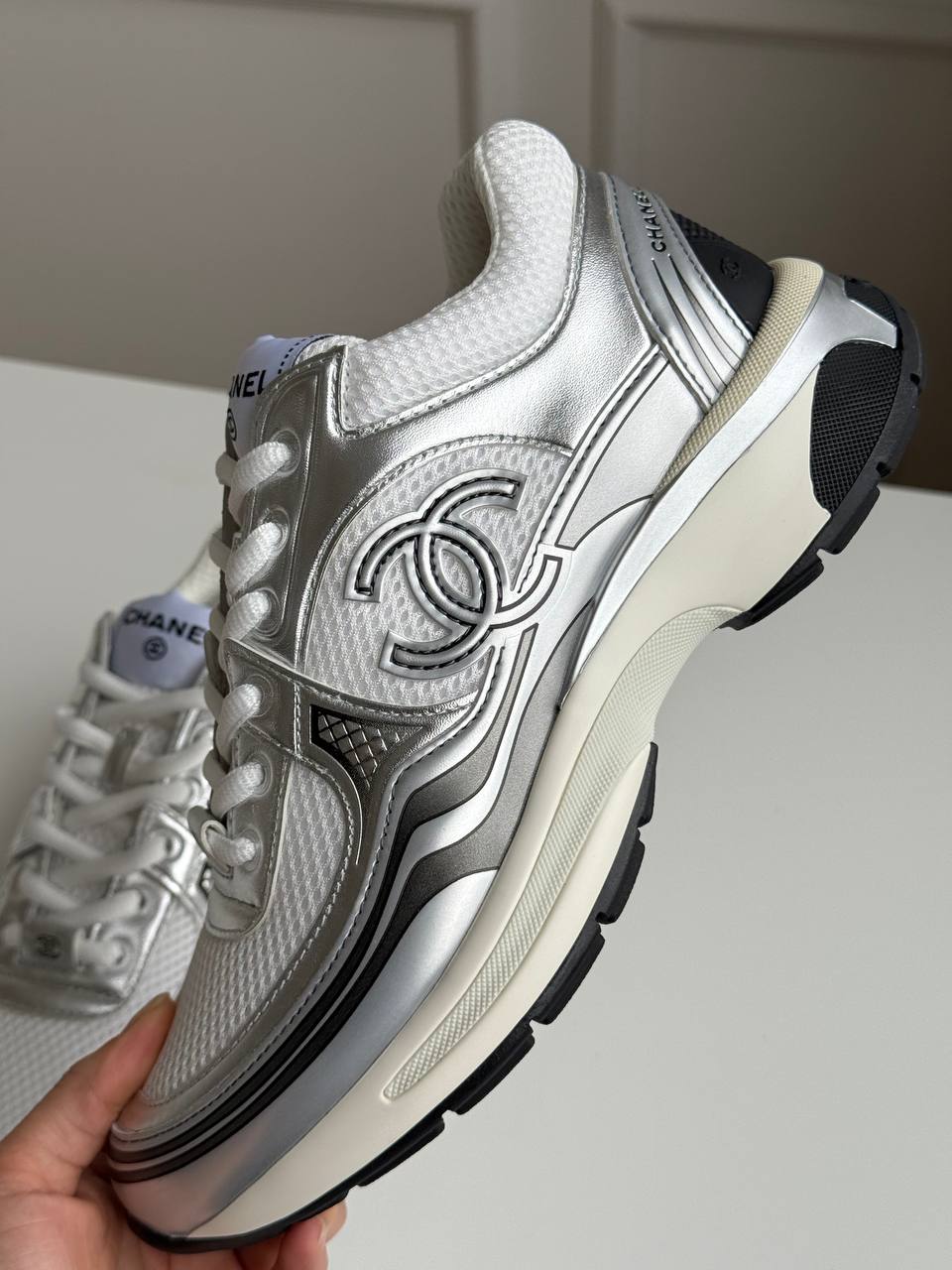 CHANEL Mesh & Metallic Calfskin Sneakers