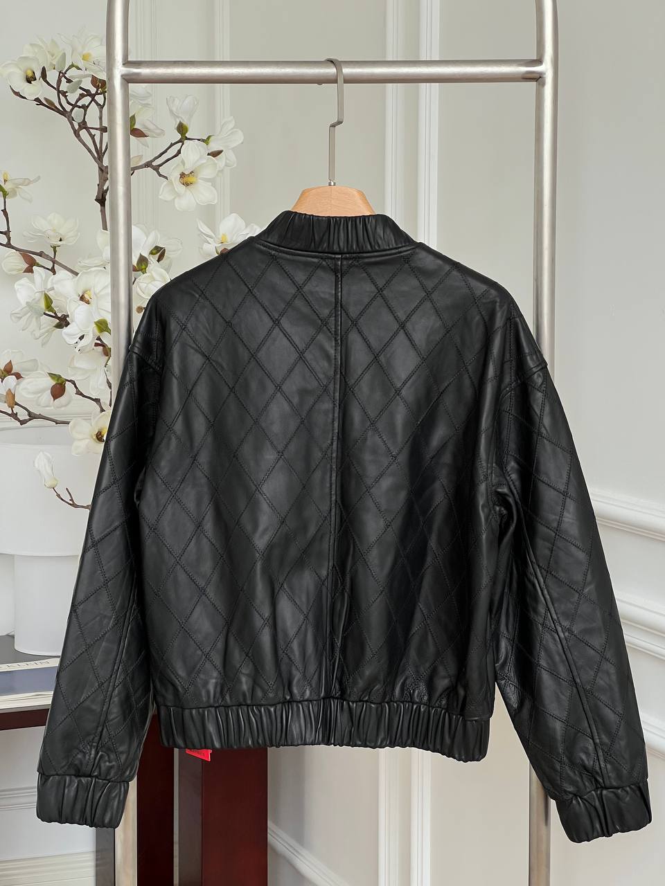 Chanel Black Smooth Calfskin Diamond Quilted Bomber Leather Jacket