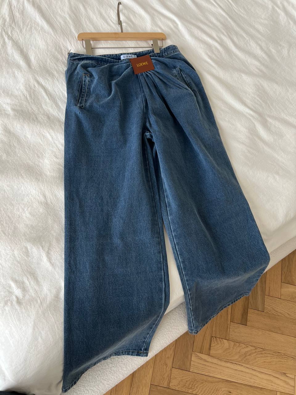 Loewe Waist Twist Leather Label Wide-Leg Washed Denim Trousers