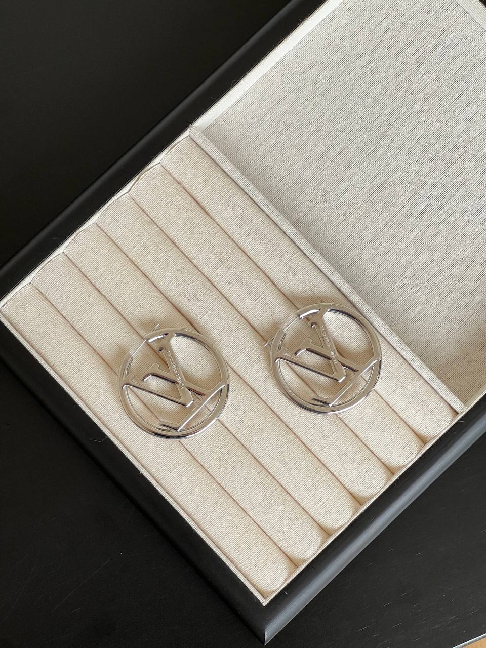 Louis Vuitton Silver-tone Hollow LV Circle Hoop Earrings