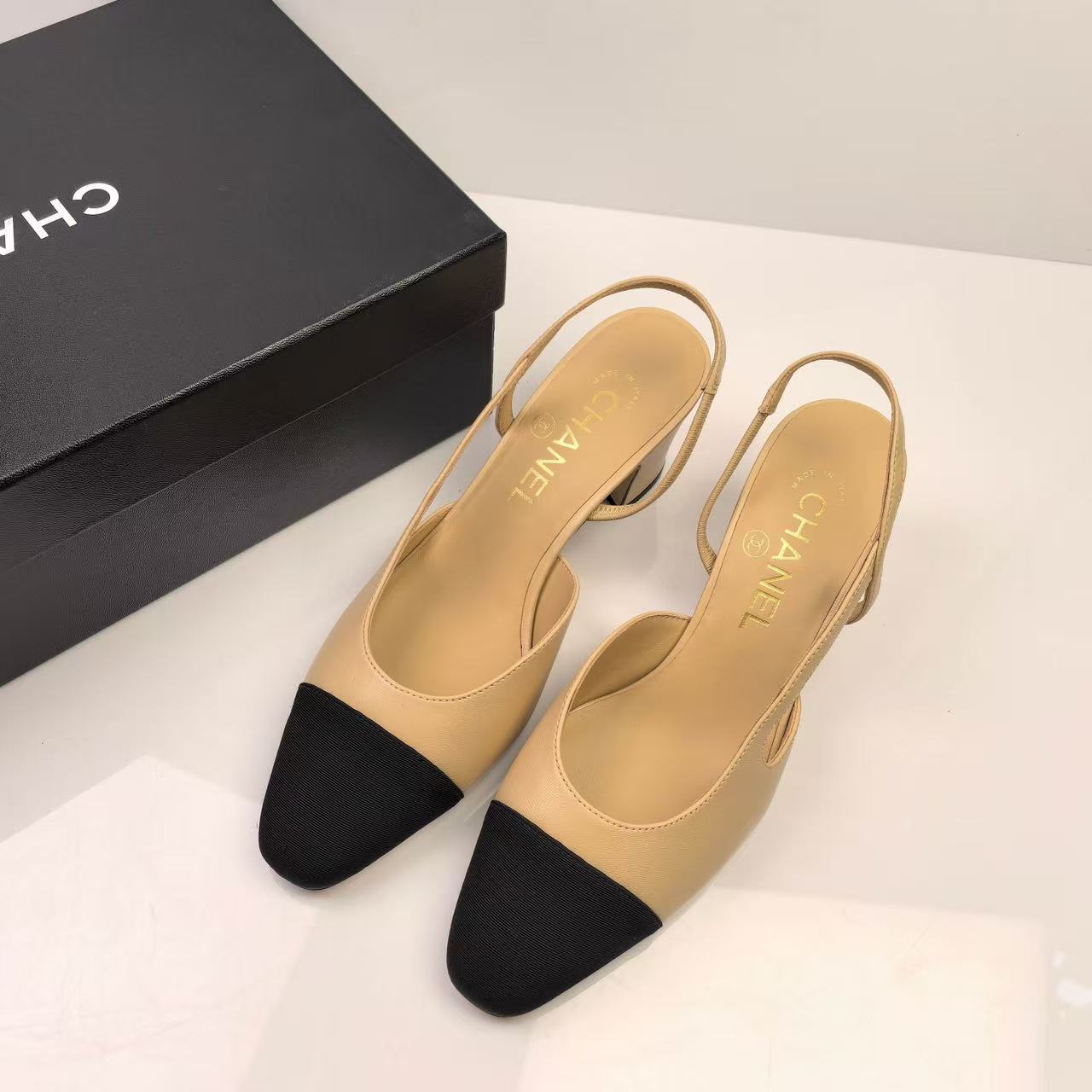 Chanel CC Sling Back Beige