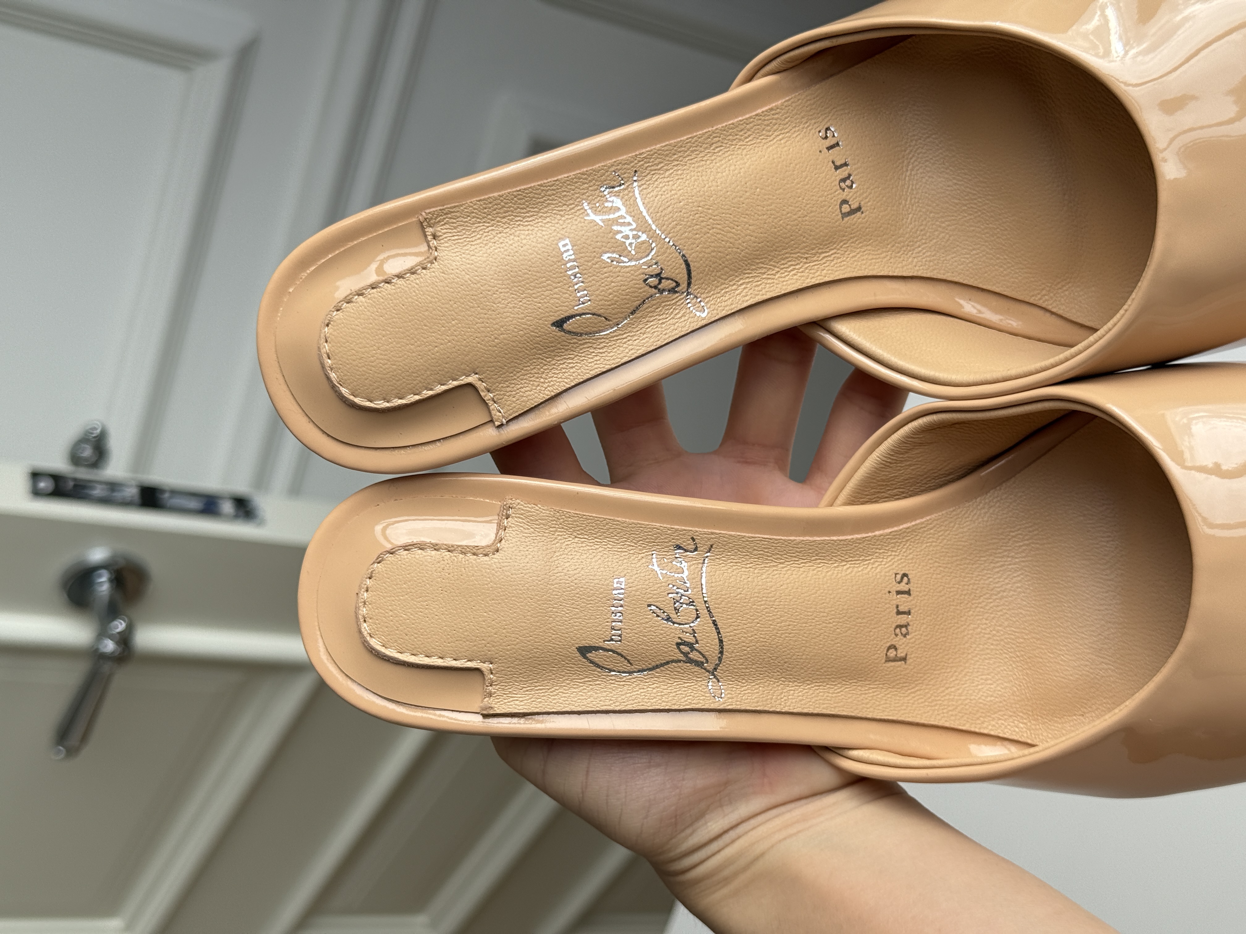Christian Louboutin Me Dolly Nude Patent Leather Mule High-Heel Sandals