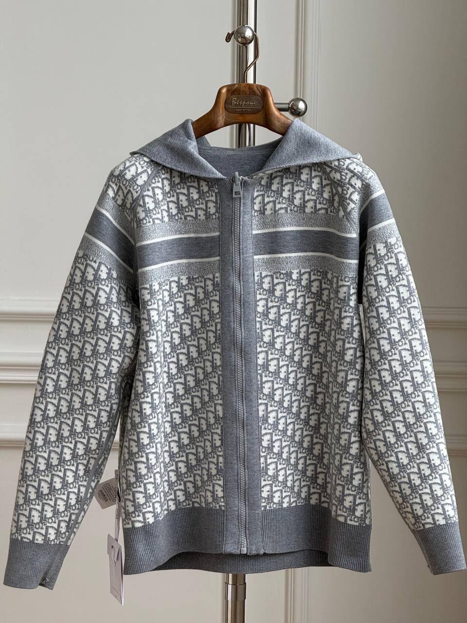 DIOR Oblique Jacquard Zip-Up Hooded Knit Cardigan