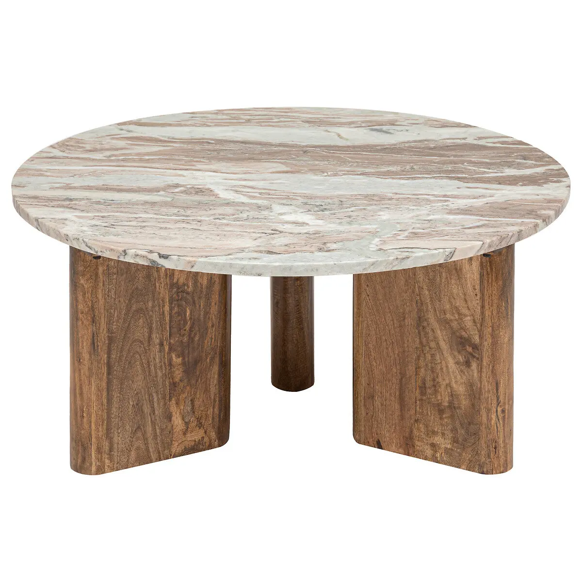 Table basse Coppa Marbre & manguier, D.91 cm