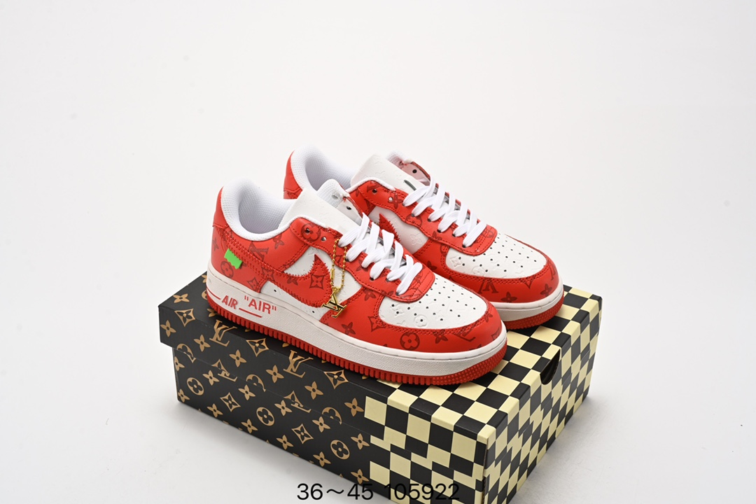2024 LV Trainer X Nike Air Force 1 Low Red X White Color