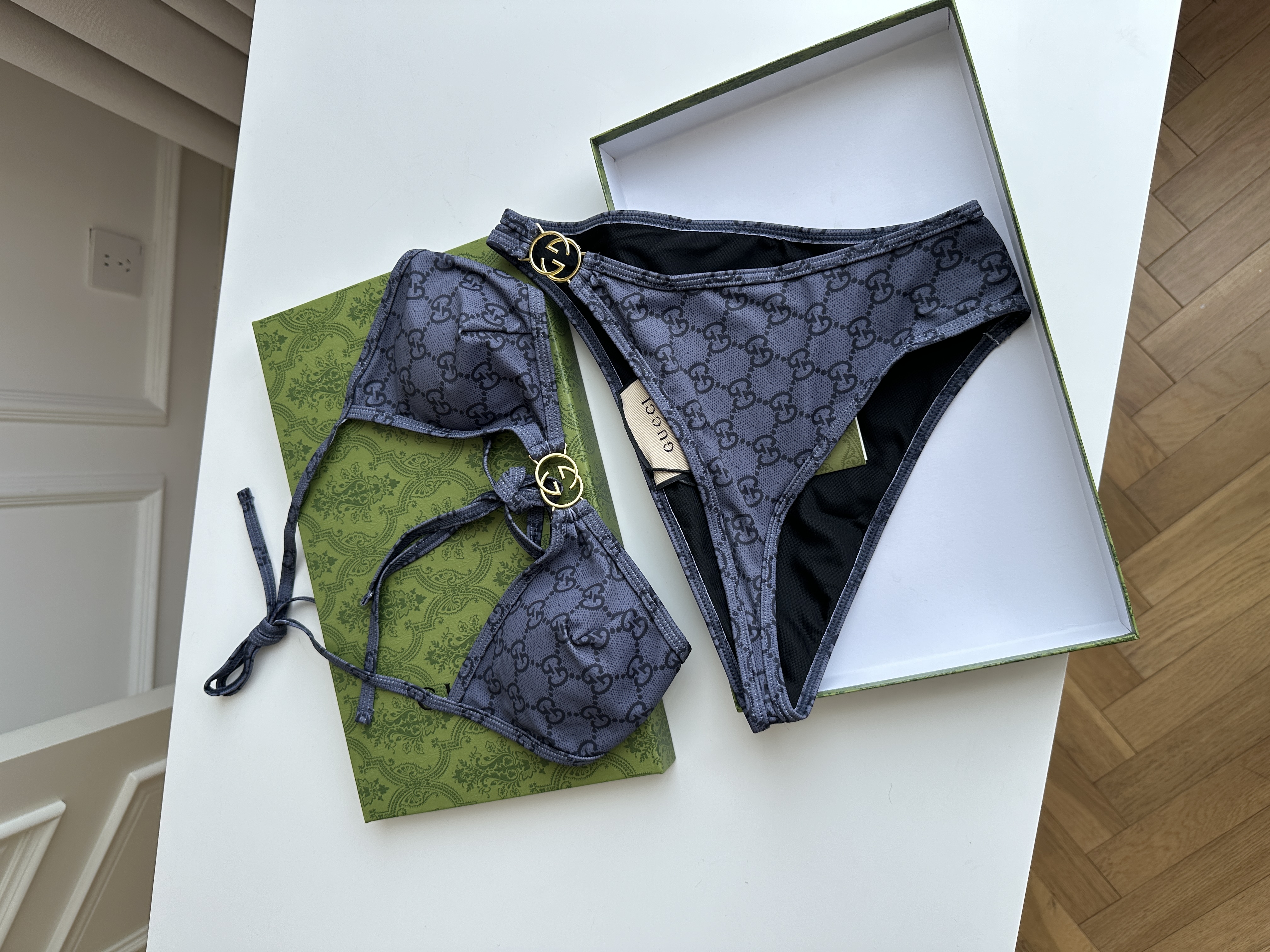 Gucci Grey-Blue Interlocking G Monogram Bikini